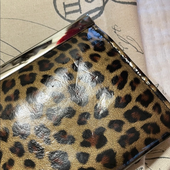 Leopard Print Patent Clutch with Rose Silver Trim - Picture 11 of 12